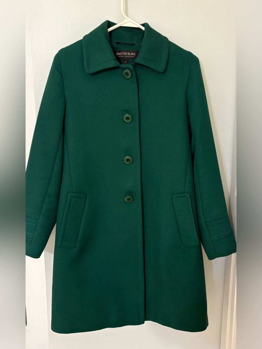 Kristen Blake Studio Collection Deep Green Wool Blend Trench Coat Women’s Size:6